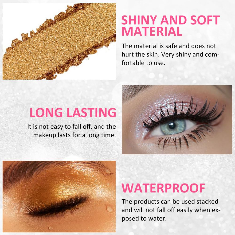 AMY'S DIARY 4 Colors Shany Highlight Eyeshadow Palette Cosmetics, Shimmer Eye shadow Palette, Cruelty-Free and Vegan Formula, Glitter Shimmer Eyeshadow for Professional Makeup Kit(12#)