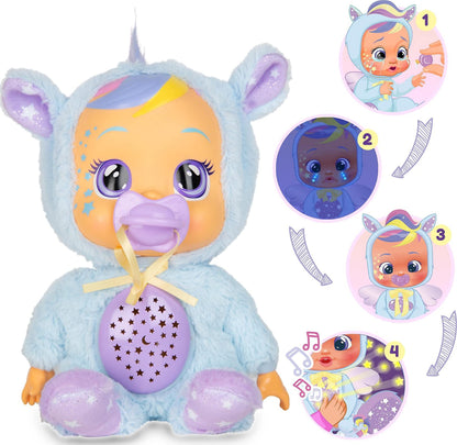 CRY BABIES Goodnight Starry Sky Jenna / Sleepy Time Baby Doll with LED Lights tears, Lullabies and Star Projector Night Light - Bedtime doll for Kids 18M+ age