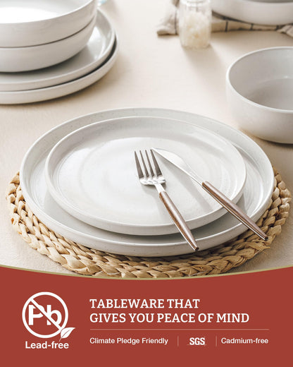 Famiware Milkyway Plates and Bowls Set, 12 Pieces Dinnerware Sets, Dishes Set for 4, White