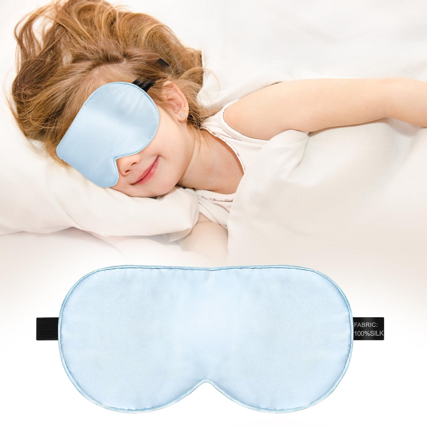 Kids Sleep Mask Eye Cover, 100% Real Natural Pure Silk Eye Mask with Adjustable Strap, Blindfold Kids Eye Mask for Sleeping, Eye Shade for Boys Girls and Adult, Pressure-Free Comfort (Black)
