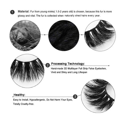 Veleasha Lashes 100% Real Mink 3D luxurious False Eyelashes Hand-made Natural Long Cross False Lashes for Makeup 1 Pair Pack (No.A11)