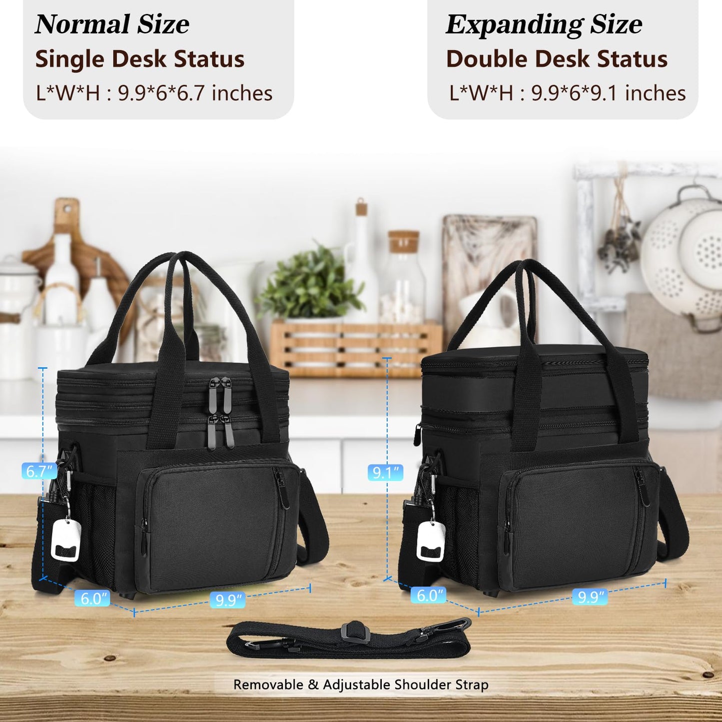 BAGNN Lunch Box & Lunch Bag for Men Women, Large Insulated Adult Lunch Box, Leakproof Cooler Lunchbox with Bottle Opener for Work Picnic Beach, 16L, Black