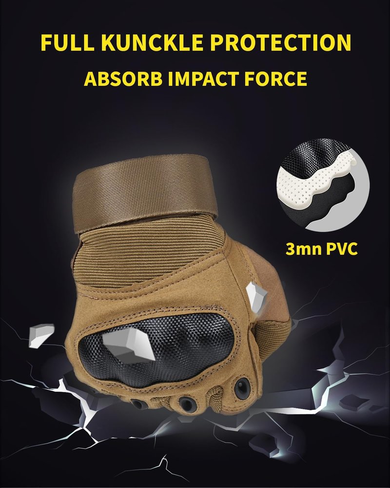 Tactical Gloves for Men - Hard Shell Knuckle Protection & Leather Palm | Ideal for Shooting, Motorcycle, Airsoft, and Climbing