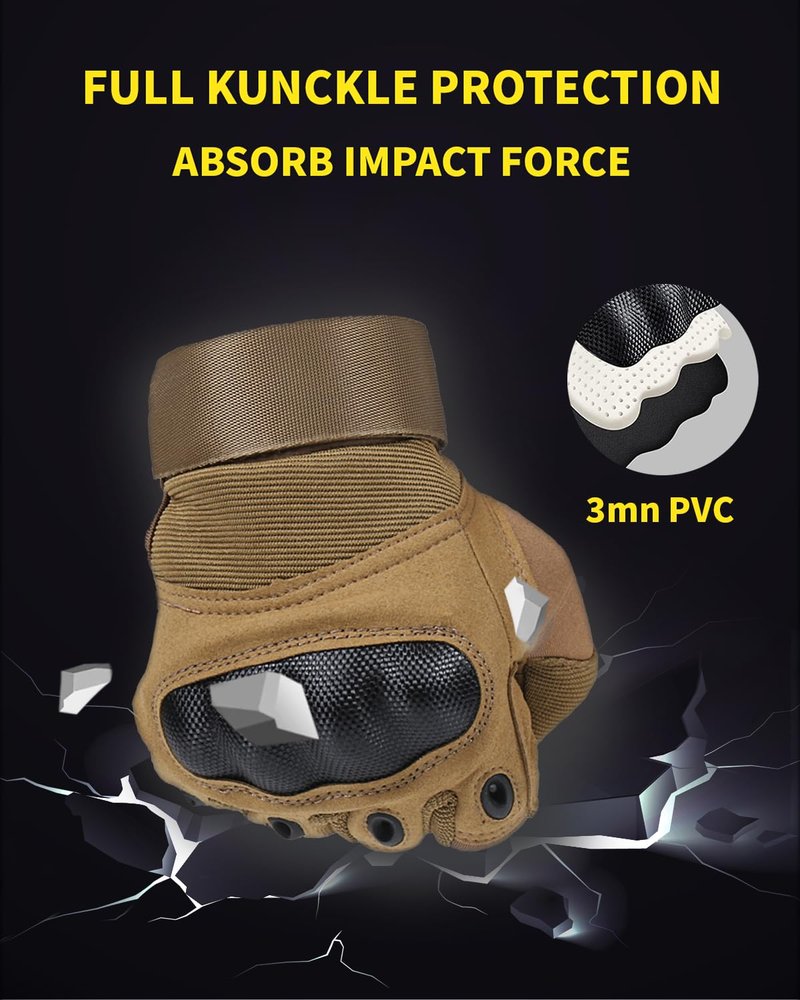 Liovoras Tactical Gloves for Men, Shooting Motorcycle Gloves Hard Shell Knuckle Protection Leather Palm for Riding Airsoft Paintball Climbing Training - Tan, Size XXL