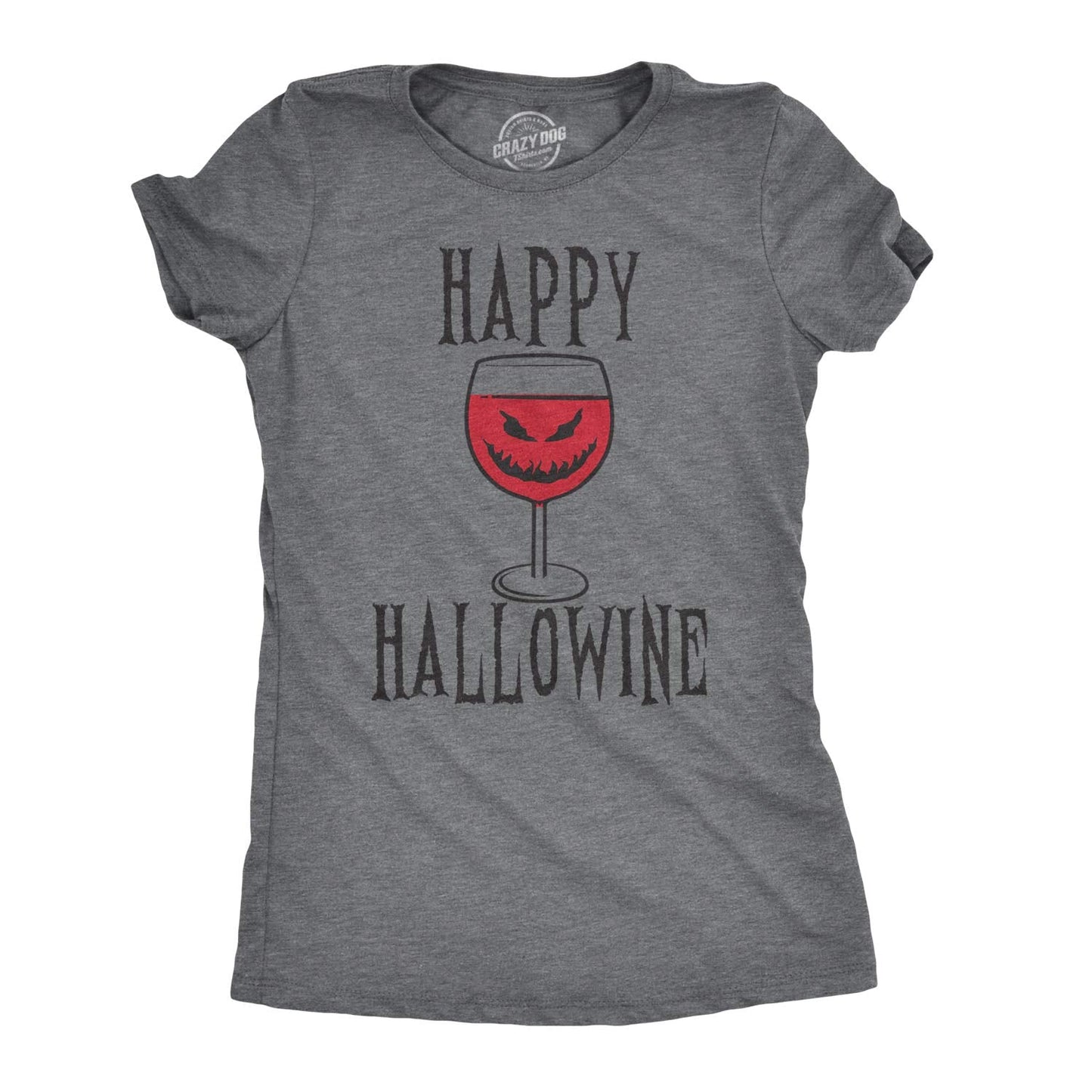 Happy Hallowine Funny Halloween Wine Glass Drinking T Shirt for Woman Funny T Shirts Halloween Tops for Women Cool Wine Top Women's Novelty Tees Dark Grey XL