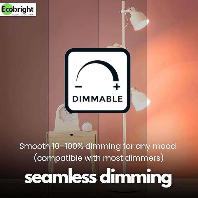 EcoBright 8PK Dimmable A19 LED Filament Bulb, 10W (100W Equivalent), E26 Base, 1100 Lumens, CRI90+, Flicker-Free Clear Glass, Energy Star Title 20, Warm White 2700K