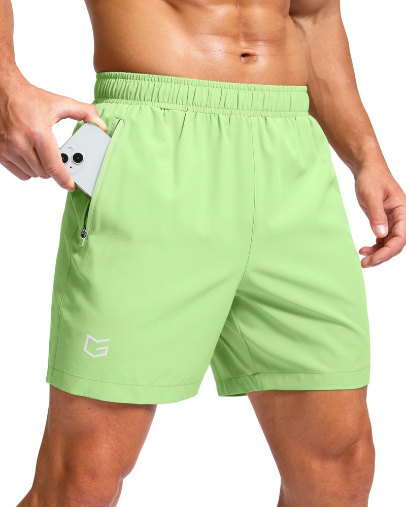G Gradual Men's Athletic Running Shorts with Zipper Pockets Quick Dry 7"/ 5"/ 9" Workout Gym Shorts for Basketball Hiking(Mint Moment,9L)