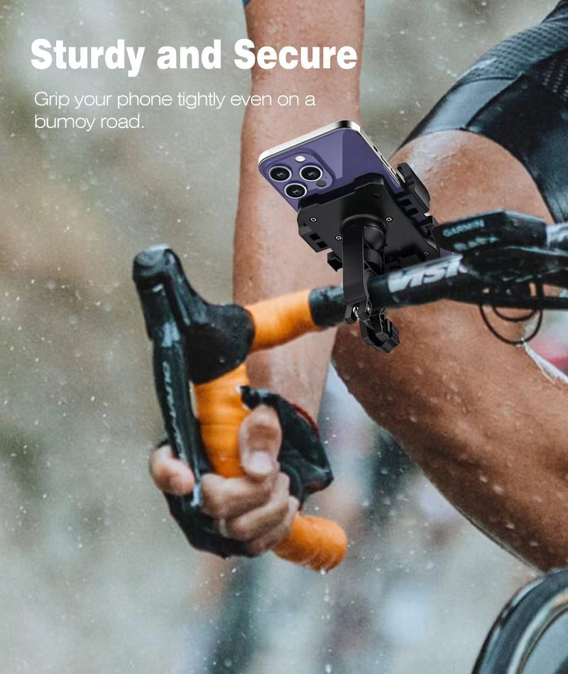amzluv Bike Phone Holder Mount, Secure Handlebar Phone Mount Holder for Bike and Motorcycle, Suitable for iPhone and 4.5-6.8" Smartphones, Black