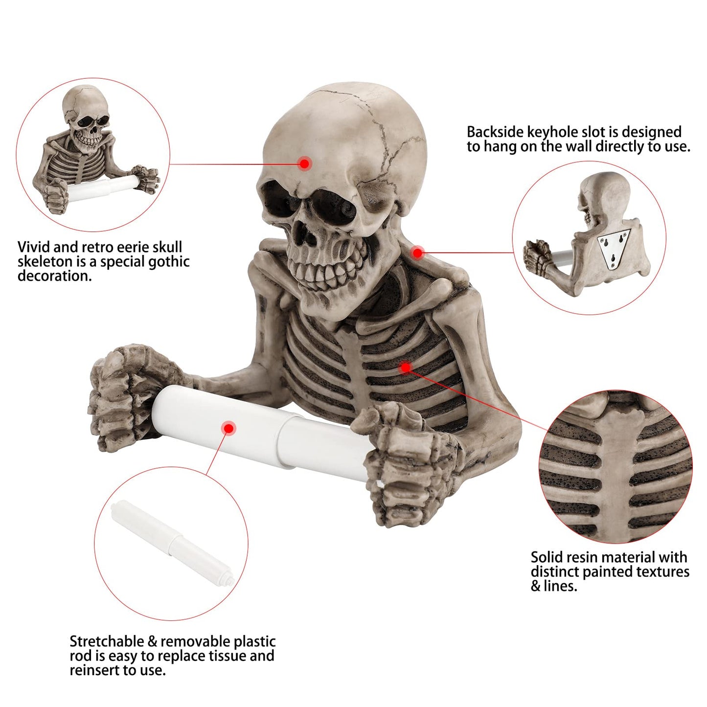 OwnMy Skull Toilet Paper Holder Wall Mount Toilet Tissue Roll Paper Storage Holder Skeleton Tissue Towel Shelf Rack - Bathroom Resin Tissue Roll Holder Wall Decoration for Halloween Ghost Festival