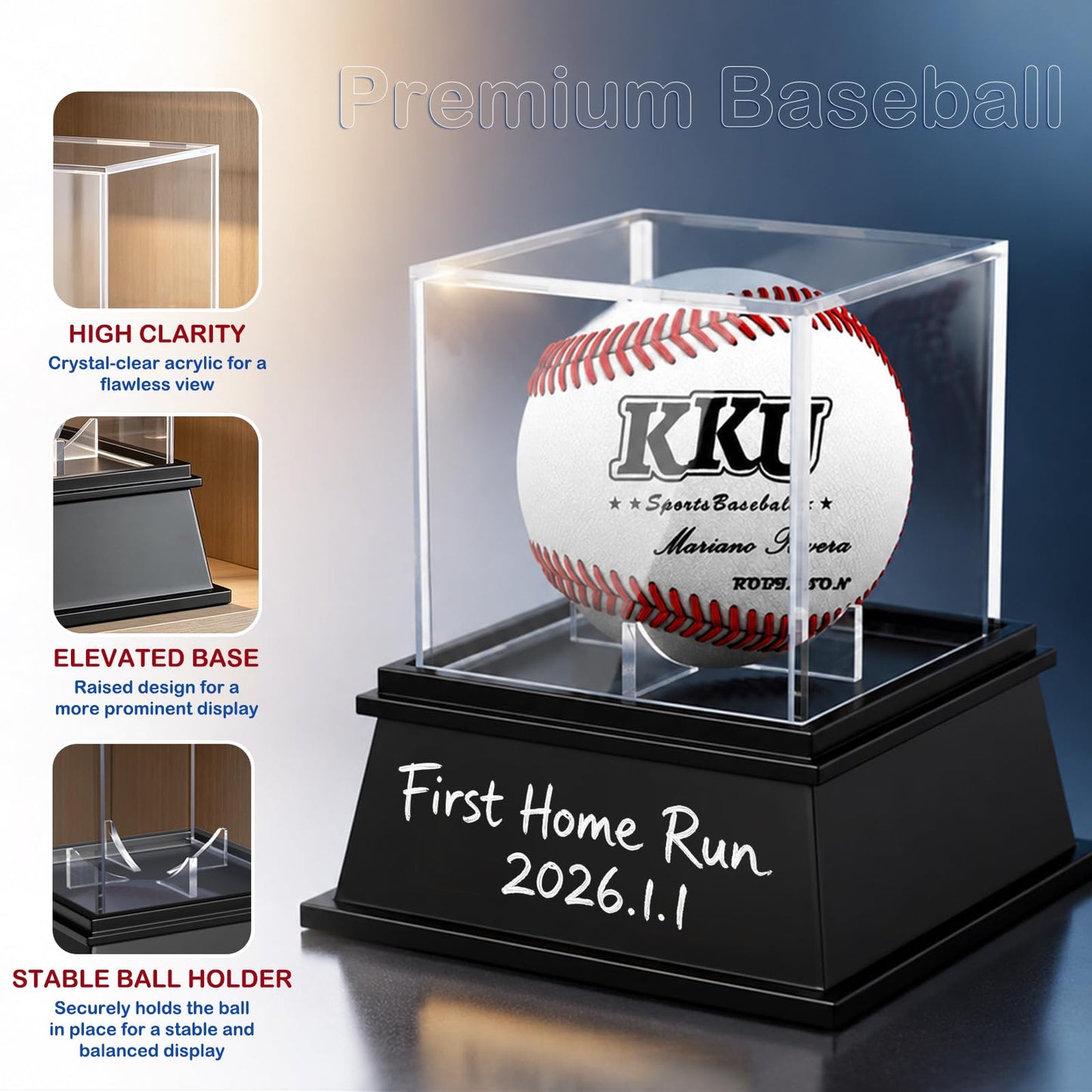 KKU Baseball Display Case 2 Pack, Baseball Holder for Ball Display Cube Box, UV Protected Acrylic Baseball Storage Official Size Box, Memorabilia Display Case for Baseball