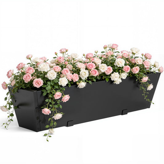 Railing Planter for Outdoor Plants 36'' Metal Hanging Flower Pot with Adjustable Brackets & Drainage Railing Planter Box Countryside Flower Plant Holder for Garden Yard Patio Balcony Deck Decor