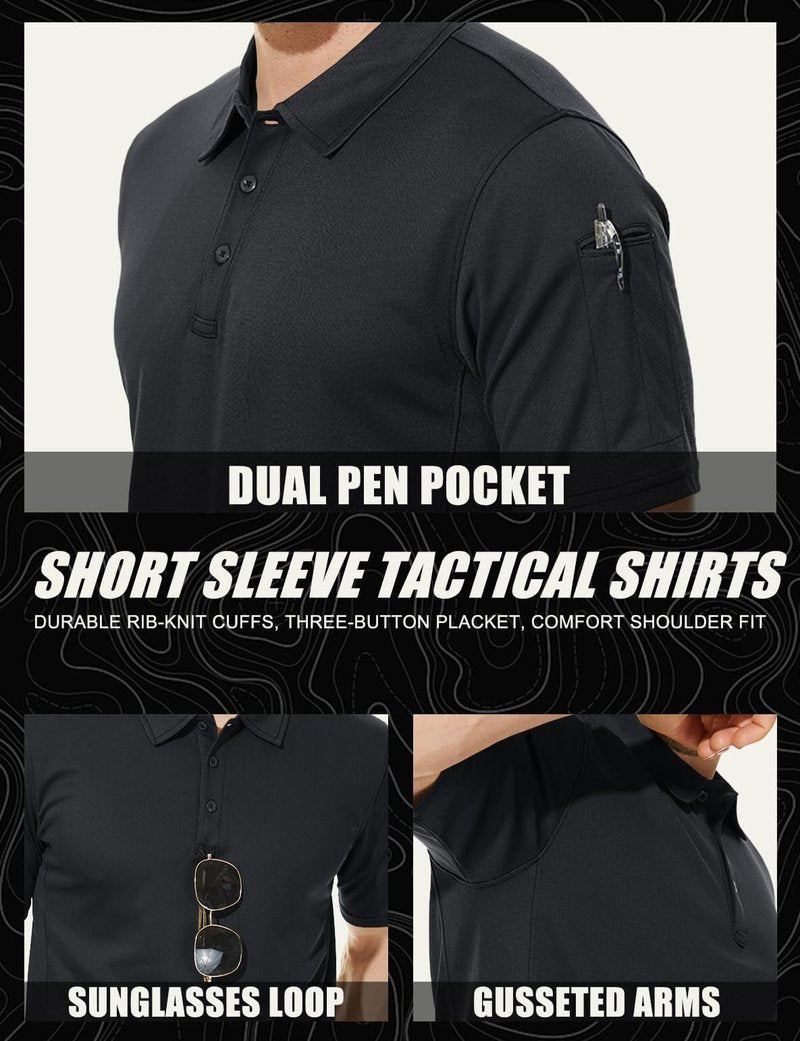 MAGCOMSEN Mens Black Polo Shirts Short Sleeve Golf Shirts Pique Polo Combat Shirt Tactical Shirt M