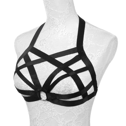 Jelinda Women Harness Elastic Cupless Cage Bra Hollow Out Strappy Crop Top (Color 11)One Size