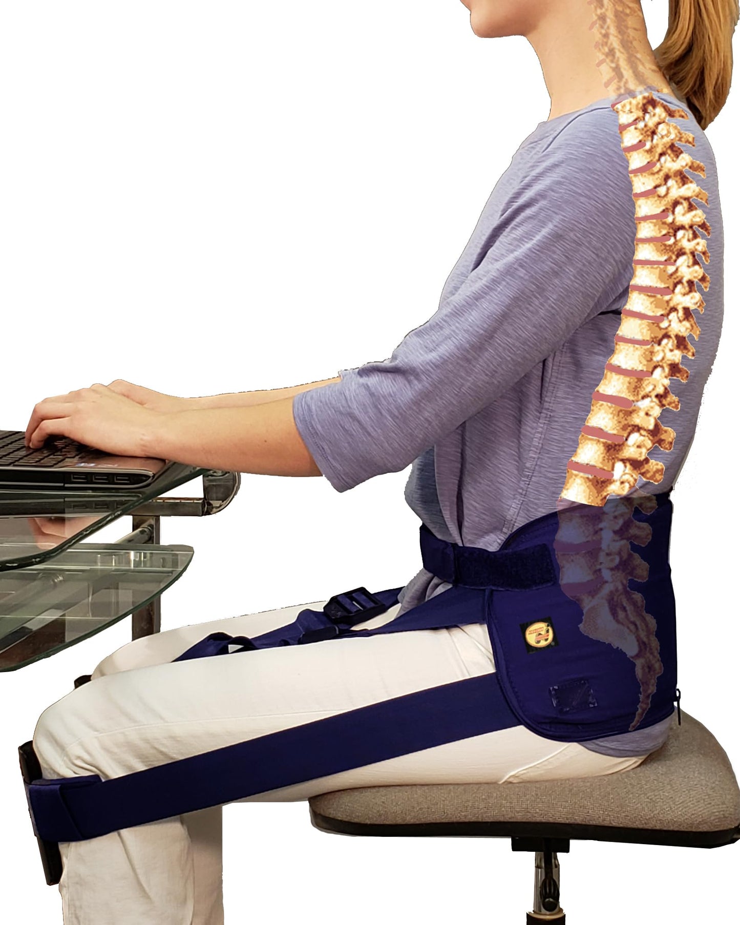 Nada-Chair Back-Up with CushShins Back Support and Posture Corrector Turns to Convertible Pouch Bag (Navy)