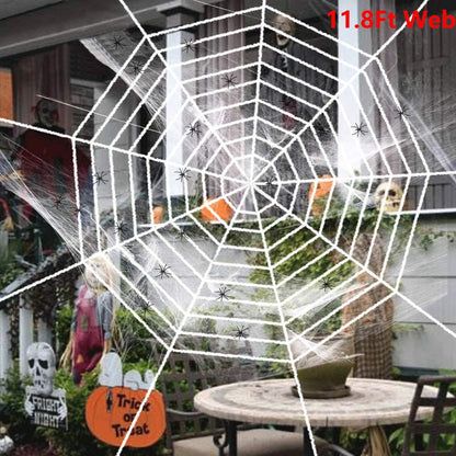 Halloween Spider Decorations, Aitey Halloween Scary Giant Spider Set with 4 Large Fake Spider, Spider Web, 20 Small Plastic Spiders, Cobwebs for Window Wall and Yard Outdoor Halloween Decor