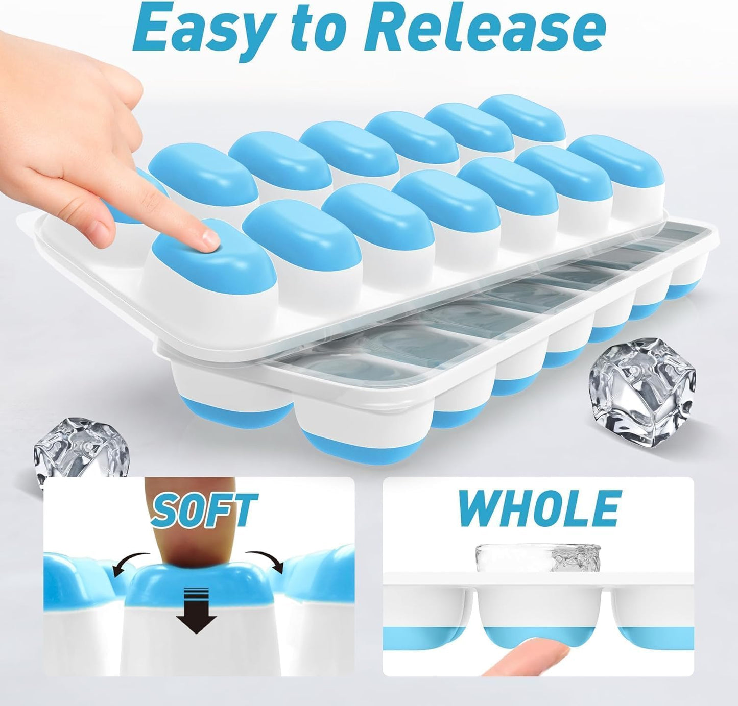 Ice Cube Tray with Lid, 4 Packs 56 Cubes Durable Stackable Ice Cube Trays for Freezer with Removable Lids, Easy-Release Plastic & Silicone Ice Tray for Cocktail, Coffee