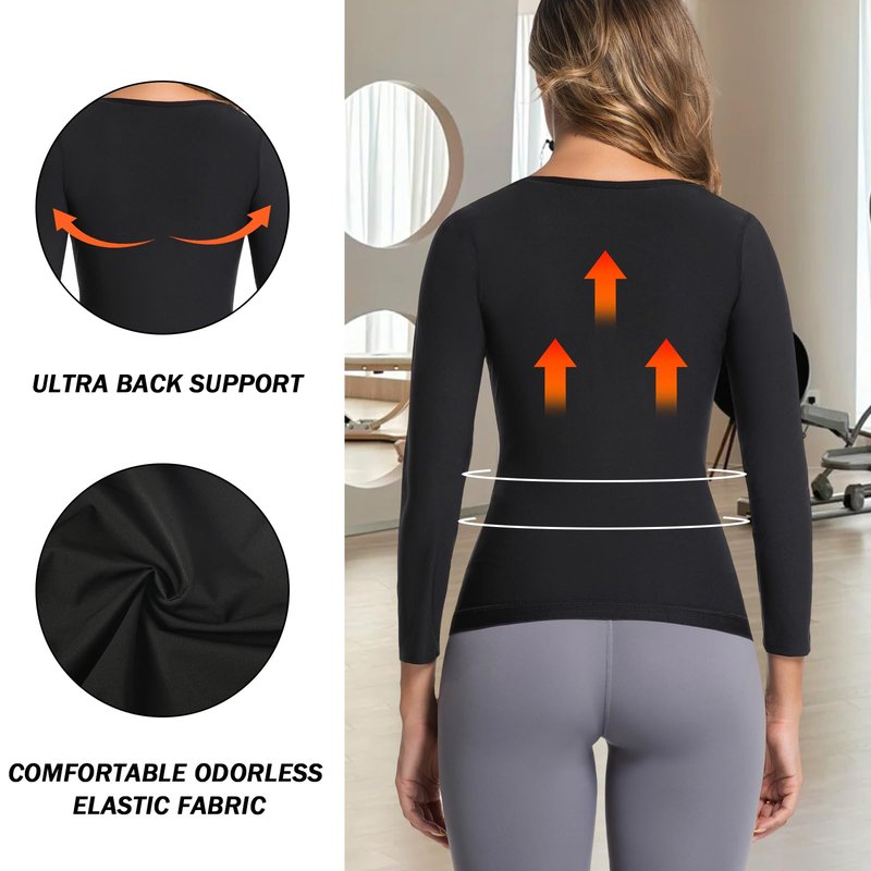 Towintec Sauna Suit for Women Heat Trapping Long Sleeve Sweat Suit Belly Fat Weight Loss Compression Shirts Waist Trainer Workout Body Shaper Tops with Zipper for Athletic Sports Training(Silver,L)