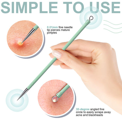 Teenitor Pimple Extractor Acne Treatment Tool Surgical Grade Blackhead Comedone Removal 2-in-1 Popper Tool for Face Nose Blackhead Extractor Tool Silver