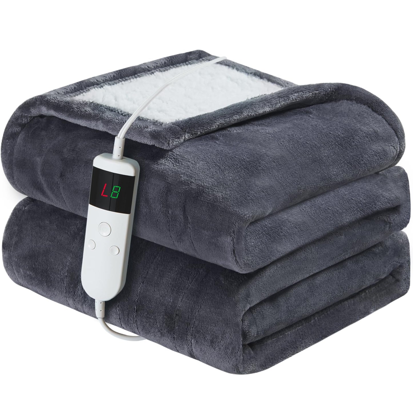 Electric Heated Blanket Queen Size 84''x90'' Soft Flannel & Sherpa Electric Blanket with 10 Heating Levels, Automatically Shut Down After 8h with Overheat Protection Machine Washable