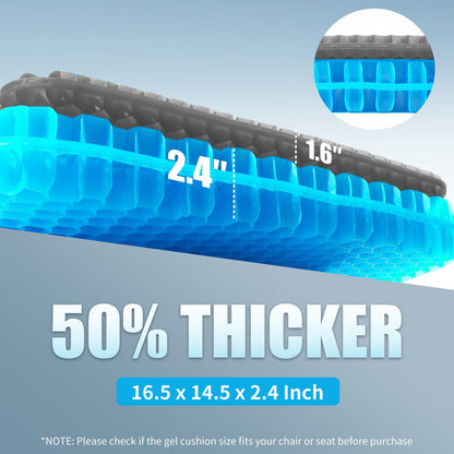 Gel Seat Cushion for Long Sitting - 16.5" x 14.5" x 2.4" (Extra Thick＆Soft) Gel Cushion for People Over 180 lbs, Pressure Relief Cushion for Office Chair, Egg Cushions for Wheelchair, Gel Pad for Car