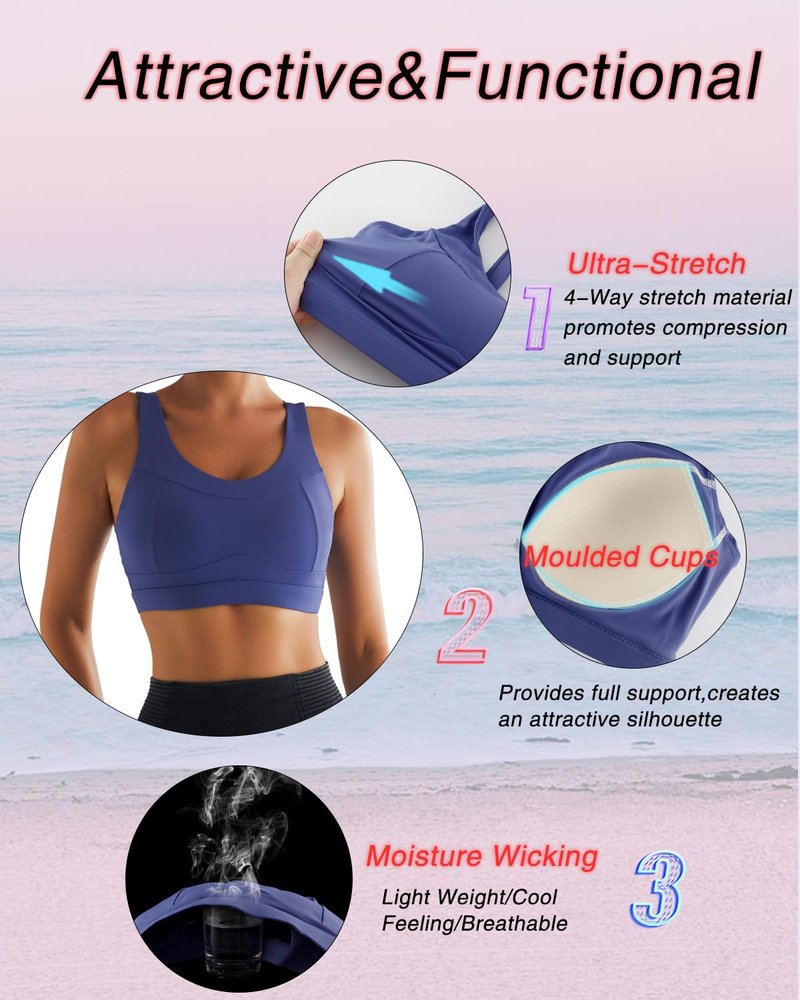 RUNNING GIRL High Impact Sports Bras for Women,Racerback Running Bra Workout Crop Tank Tops Longline Sports Bra Push up(WX2667 Violet S)