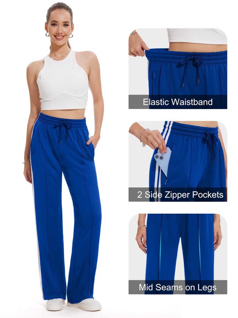 Tapata Petite Women's 28" Inseam Active Track Pants Striped Loose Fit Running Sporty Bottoms Travel Athletic Jogging, Blue, M