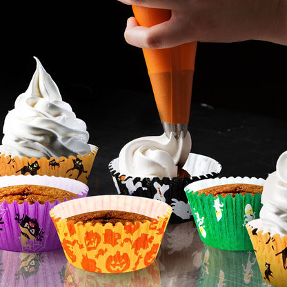 SANNIX 450pcs Halloween Cupcake Liners, Ghost Pumpkin Spider Baking Cups Cupcake Wrappers Paper Wraps Muffin Liners for Halloween Party Candy Cupcake Decorations Supplies(9 Designs)