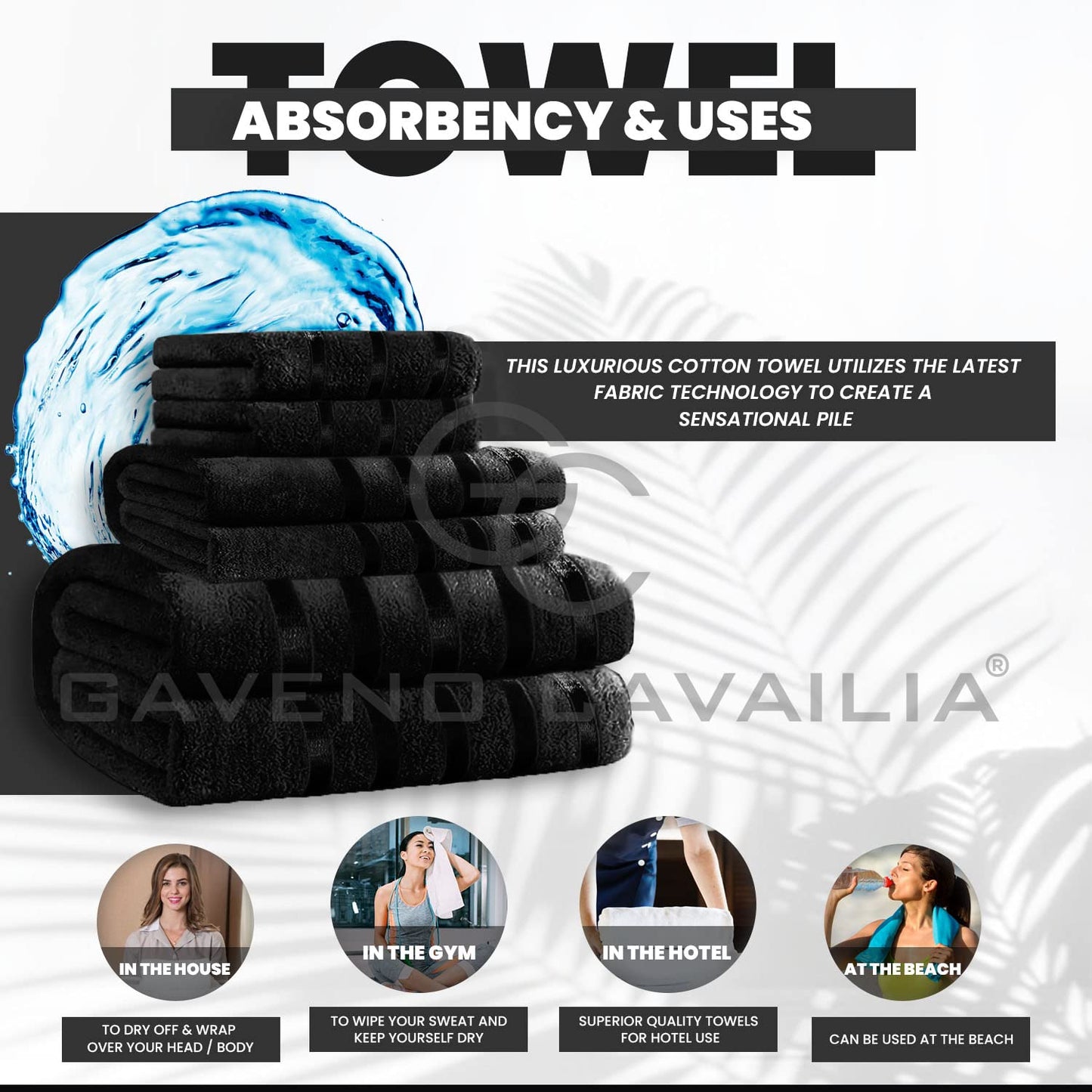 GC GAVENO CAVAILIA Fade Resistant Luxury Towels, Extra Absorbent 100% Ringspun Egyptian Cotton 500 GSM Bathroom Set, Black, 2PK Bath Sheet, 554882