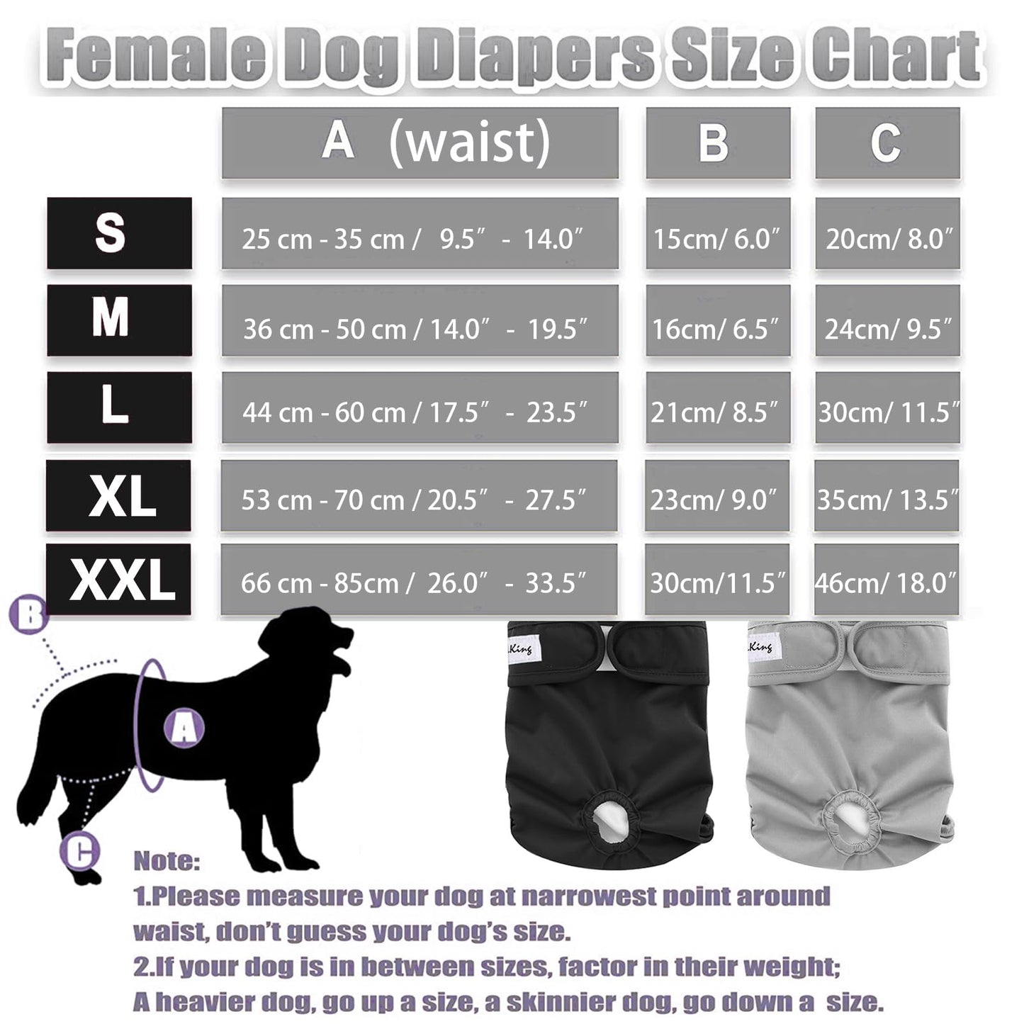 LeerKing Dog Nappies Female 2 Pack, Super Absorbent Dog Period Pants Washable Dog Knickers for Season Sanitary Panties Reusbale Puppy Incontinence,Black Grey M