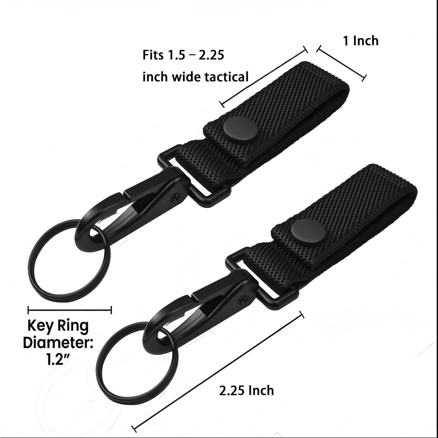 Heavy Duty Belt Keeper Clip Key Holder for Duty Belt with Metal Snap Hook, Key Ring, Police Equipment Accessories, 2 Pack