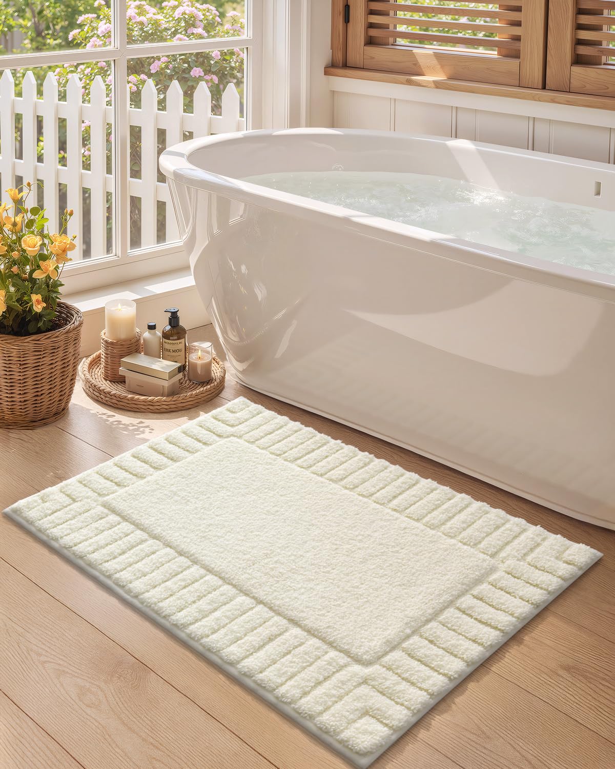 Color&Geometry Long Off White Bathroom Runner Rug, 24"x43" Absorbent Bath Rugs Non Slip Washable, Soft Bath Mats for Bathroom Floor, Shower, Bathtub, Laundry