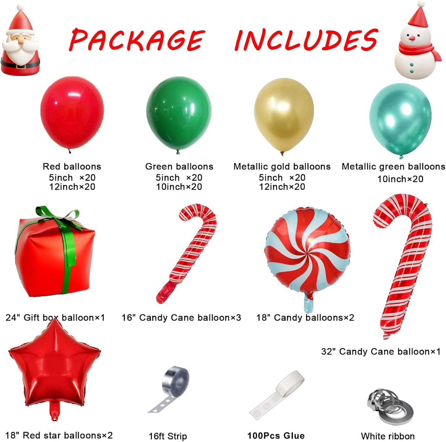 Christmas Balloon Garland Arch Kit 149PCS Red Green Gold Balloons Candy Balloons Gift Box Balloons for Christmas Party Decorations Supplies