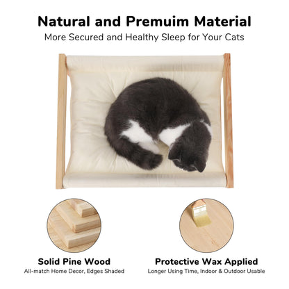 FUKUMARU Cat Bed with Removable Cover, Plush Velvet Couch for Indoor Cats, Wooden Feline Hammock, 21 x 16.5 Inch Kitten Sofa, Suitable for Kitty, Dog, Bunny and Small Animal, White