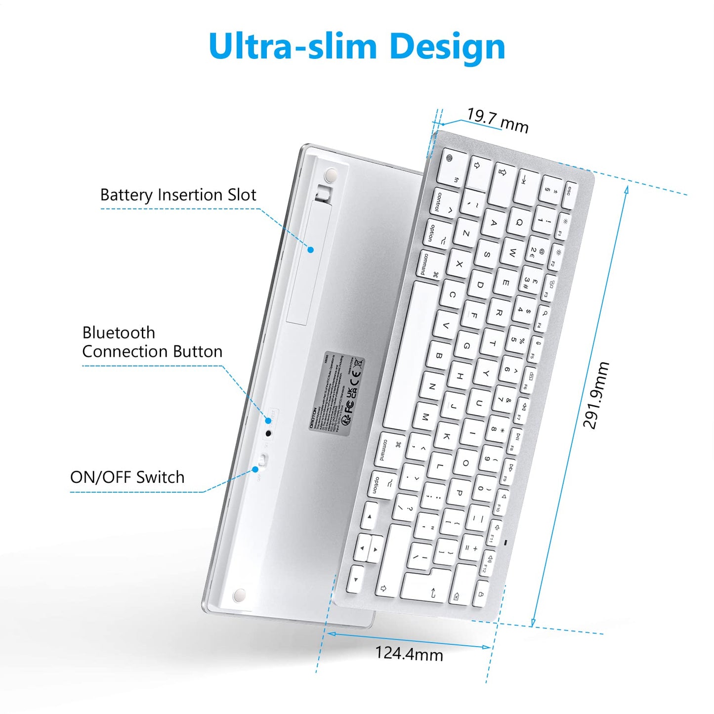 OMOTON Bluetooth Keyboard for Mac, Wireless keyboard for Apple MacBook Pro/Air, iMac, iMac Pro, Mac Mini, Mac Pro, QWERTY UK Layout, Silver