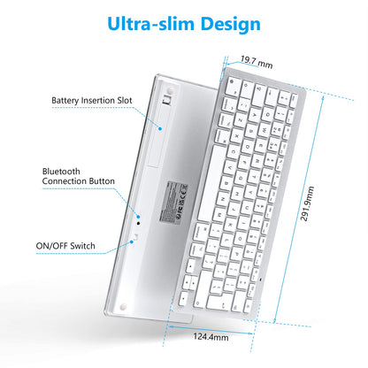 OMOTON Bluetooth Keyboard for Mac, Wireless keyboard for Apple MacBook Pro/Air, iMac, iMac Pro, Mac Mini, Mac Pro, QWERTY UK Layout, Silver