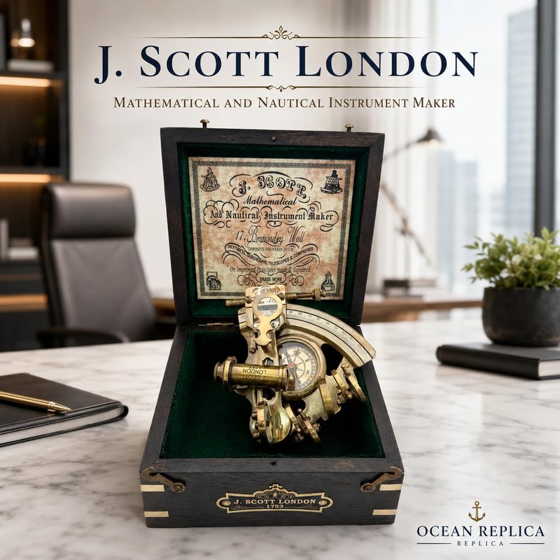 Handmade Astrolabe Brass Sextant inbuild Compass with Hardwood Box.