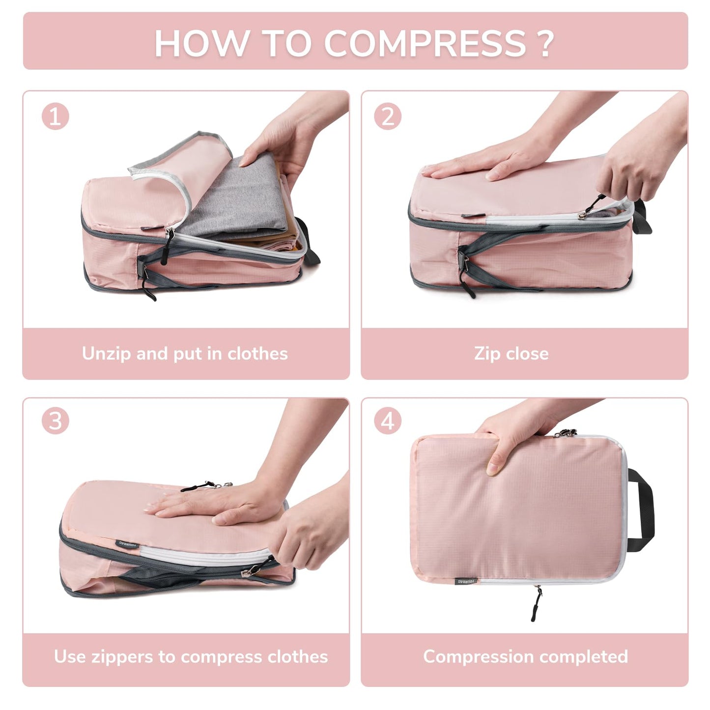 CherryNow Compression Packing Cubes, 7 Set Packing Cubes for Travel Women, Travel Essentials for Suitcase, Luggage Organizer Bags, Pink