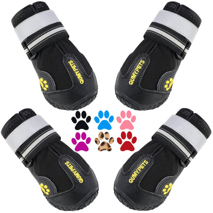 QUMY Dog Shoes for Large Dog, Medium Dogs Boots & Paw Protectors for Winter Snowy Day, Summer Hot Pavement, Waterproof in Rainy Weather, Outdoor Walking, Indoor Hardfloors Anti Slip Sole Black Size 7