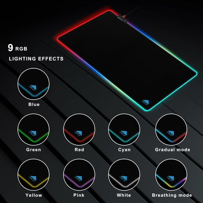 Cacoy 40" x 20" RGB Mouse Pad XXL, Extended Desk Mat with Smooth Surface and 9 Lighting Effects, LED Lighting Desk Pad with Stitched Edges and Non-Slip Rubber Base, Gaming Computer Mouse Mat, Black