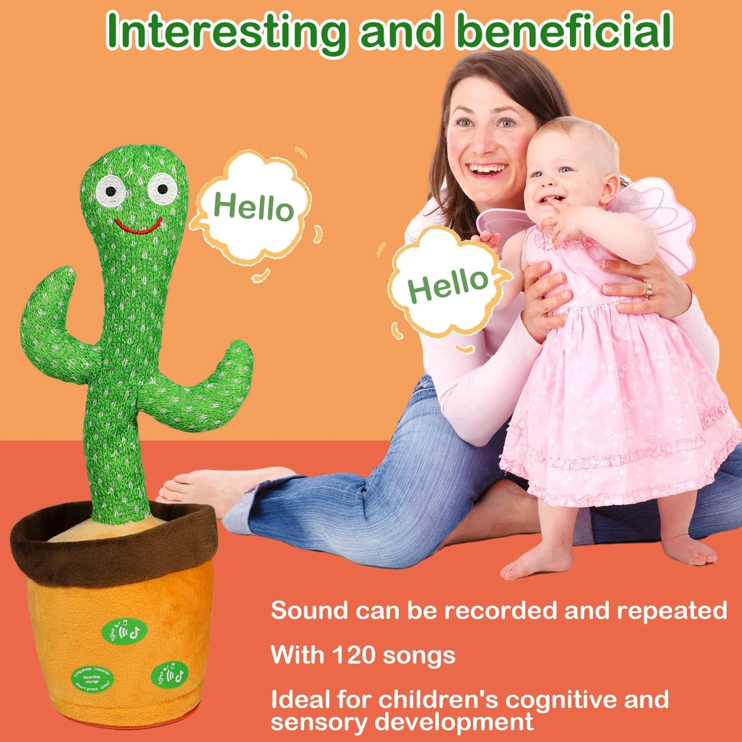 HICAS Dancing Talking Cactus Toy Repeat What You Say Singing Cactus Voice Recorder Baby Toys Volume Control with 120 Songs Funny Children Education Toys, Gifts and Home Decoration