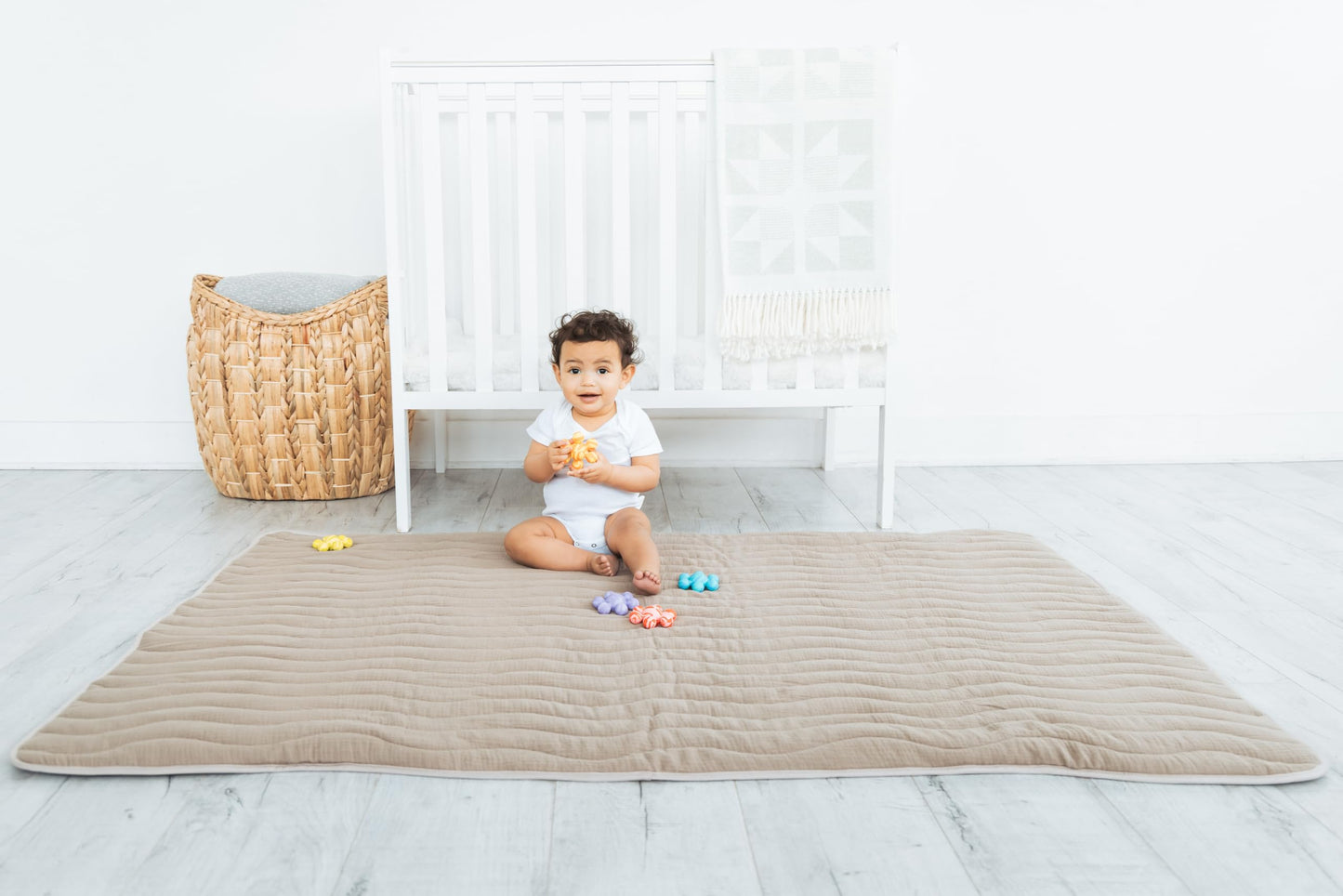Ubbi Baby Tummy Time Floor Mat, Thick Padded Foam Play Mat for Infants & Toddlers, 40.5 x 56.5 Infant Activity Mat with Detachable Cotton Muslin Cover, Machine Washable, Foldable, Taupe