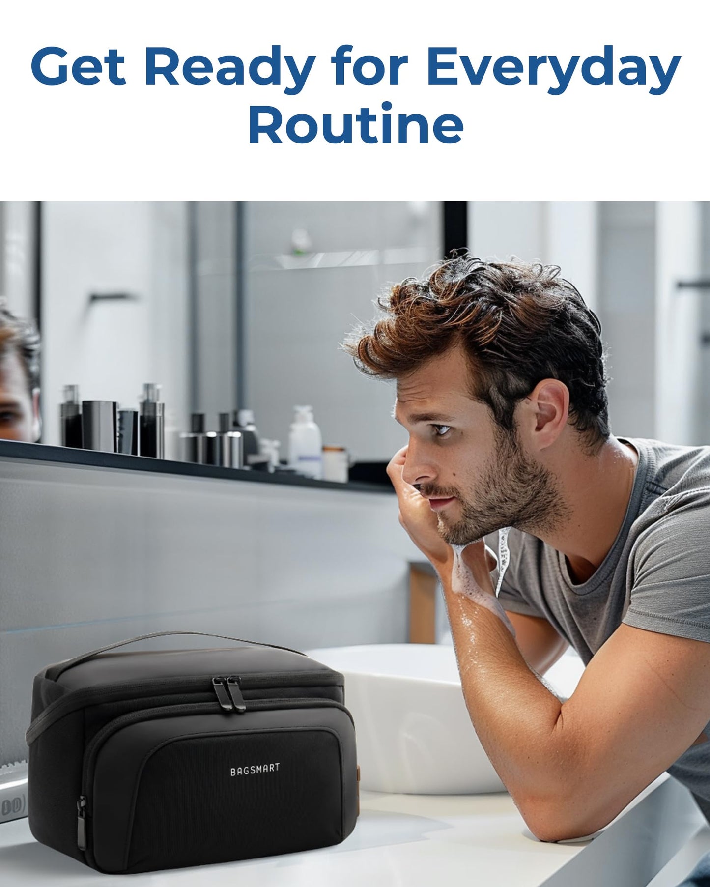 BAGSMART Toiletry Bag for Men, Wide Opening Travel Bag for Toiletries, Dopp Kit Water Resistant Shaving Hygiene Bag for Bathroom Shower, Toiletries Accessories,Travel Essentials-Black