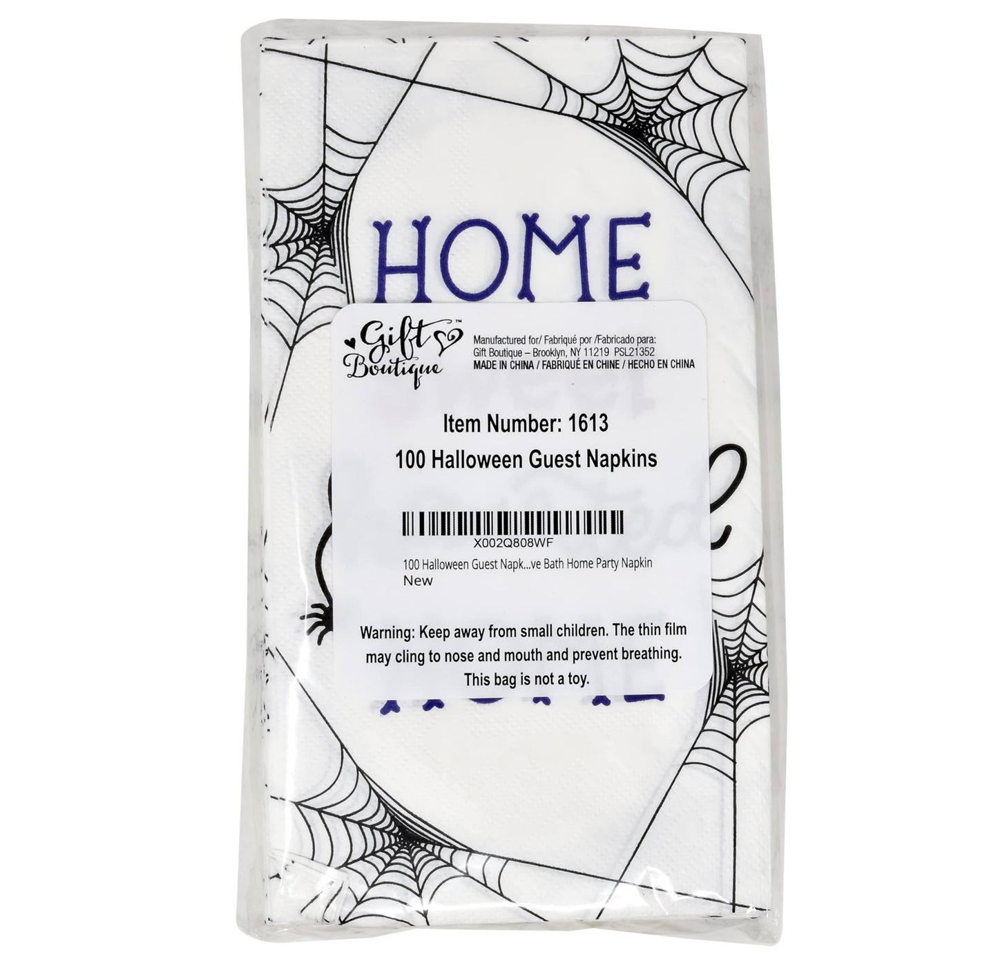 Gift Boutique Halloween Guest Napkins 100 Count Disposable Paper Hand Towels Black Orange Purple for Bathroom Buffet Dinner Haunted Home Party Decor