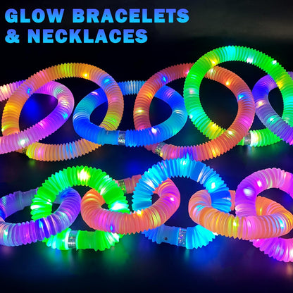 24 PCS Light Up Party Favors Supplies for Kids 4-8-12,Bulk Glow Sticks Bracelet Necklace Accessories Decorations for Toddlers,Valentines Mardi Gras Birthday Goodie Bag Stuffers Gifts for Boys Girls
