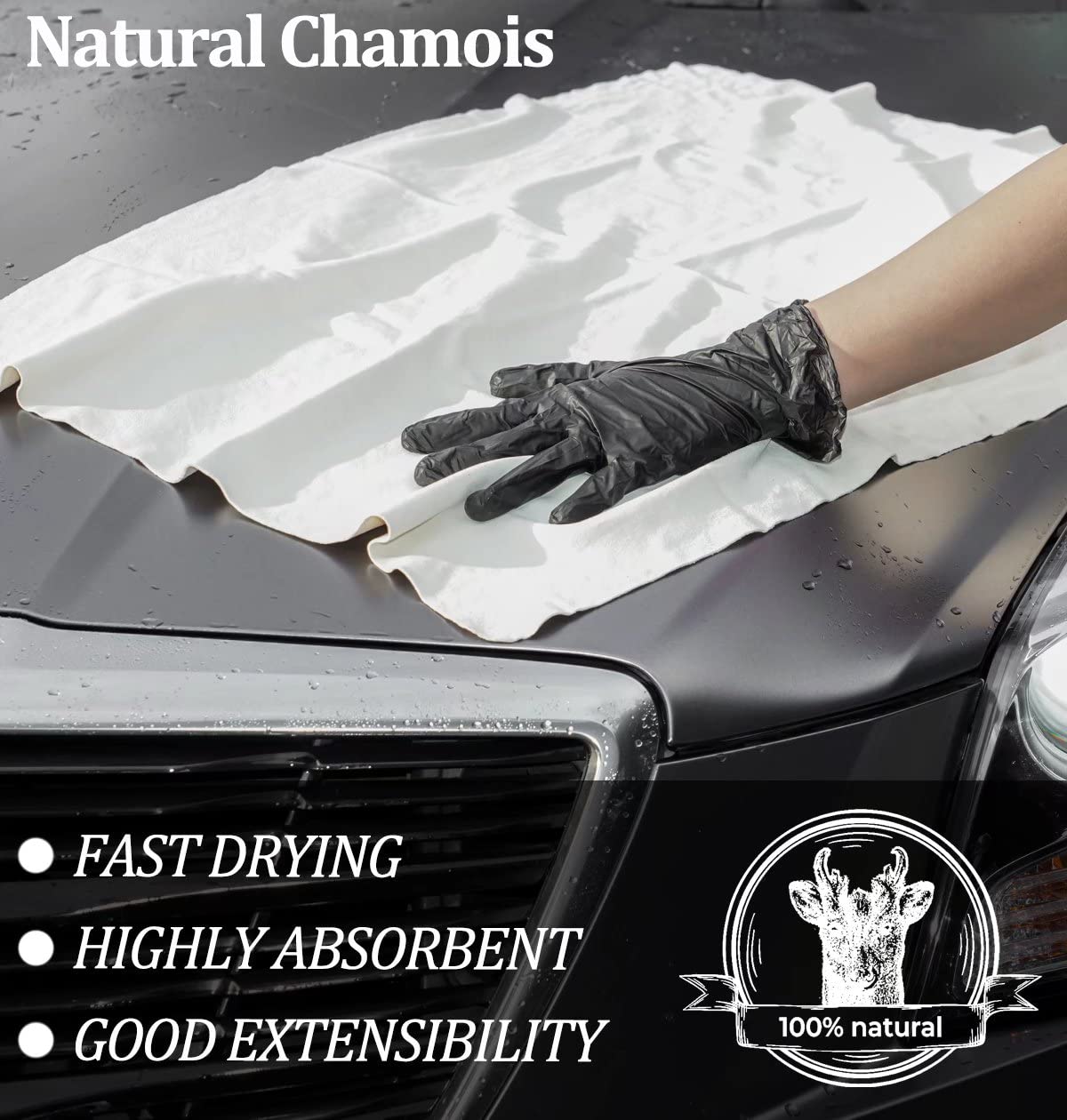 Chamois Leather for Cars 60x40cm Extra Thick Shammy Cloth for Car Drying & Window Cleaning, Natural Soft Leather Towel, Super Absorbent & Reusable for Auto Detailing Interior Exterior