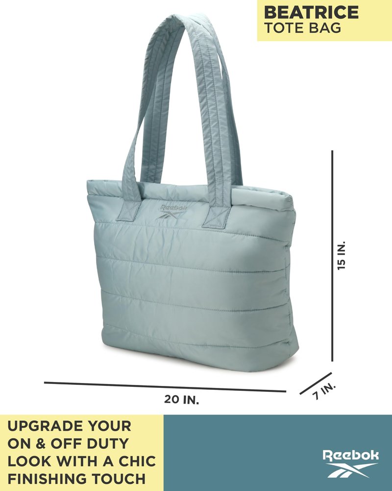 Reebok Womens Tote Bag - Lightweight Carry On Puffer Quilted Tote Bag for Travel Work Travel and Daily Essentials, Size One Size, Beatrice Boho Sage