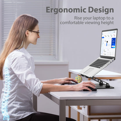 Nayka Adjustable Laptop Stand for Desk, Metal Foldable Laptop Riser, Portable Laptop Holder Desktop Book Stands, Ventilated Cooling Computer Notebook Stand Compatible with 10-15.6” Laptops