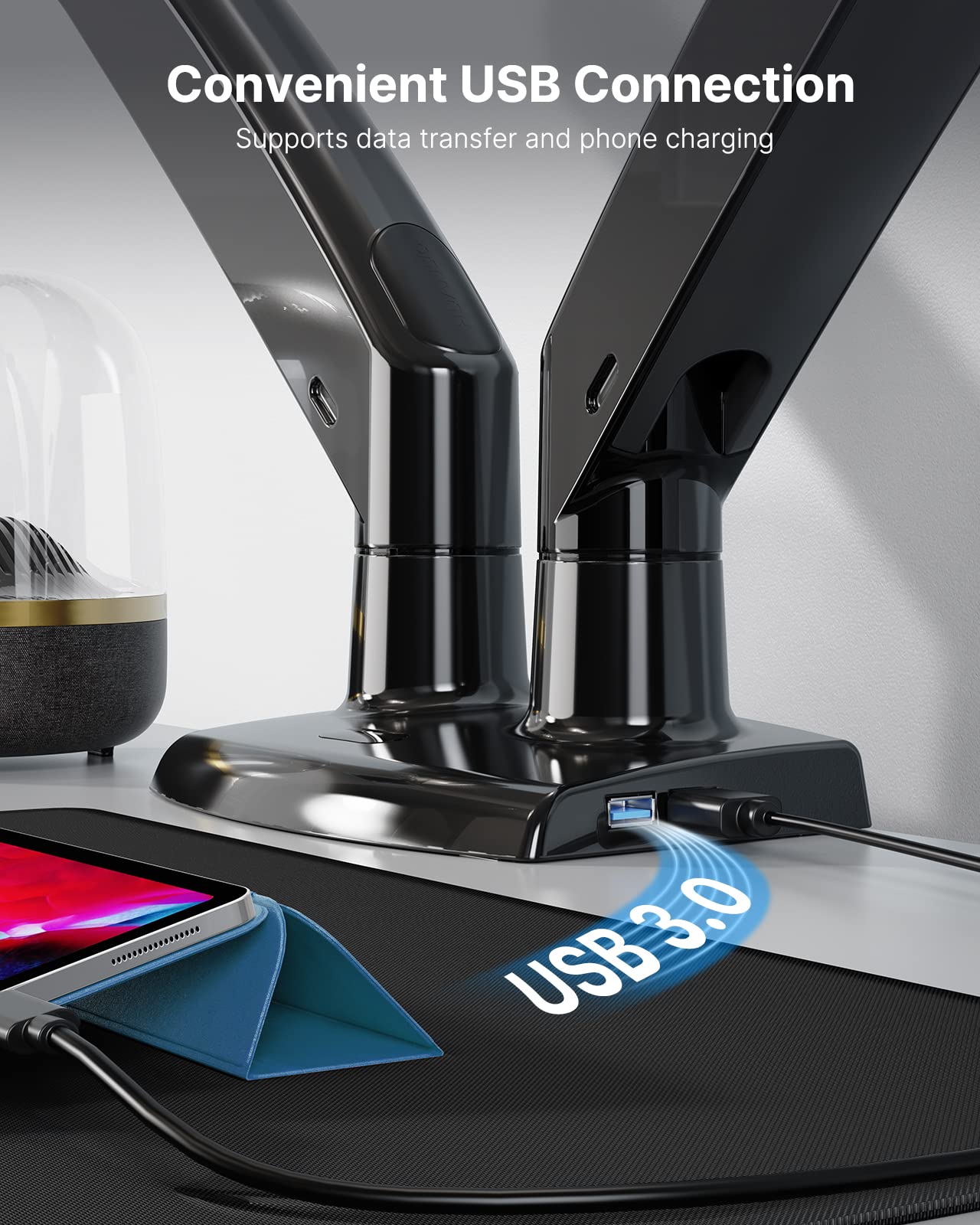 HUANUO Dual Monitor Stand for 13 to 40 inch, Premium Dual Monitor Mount with USB, Height Adjustable Monitor Stand for 2 Monitors, VESA Mount with Clamp/Grommet Base, Each Arm Hold up to 26.4lbs, HNDS7