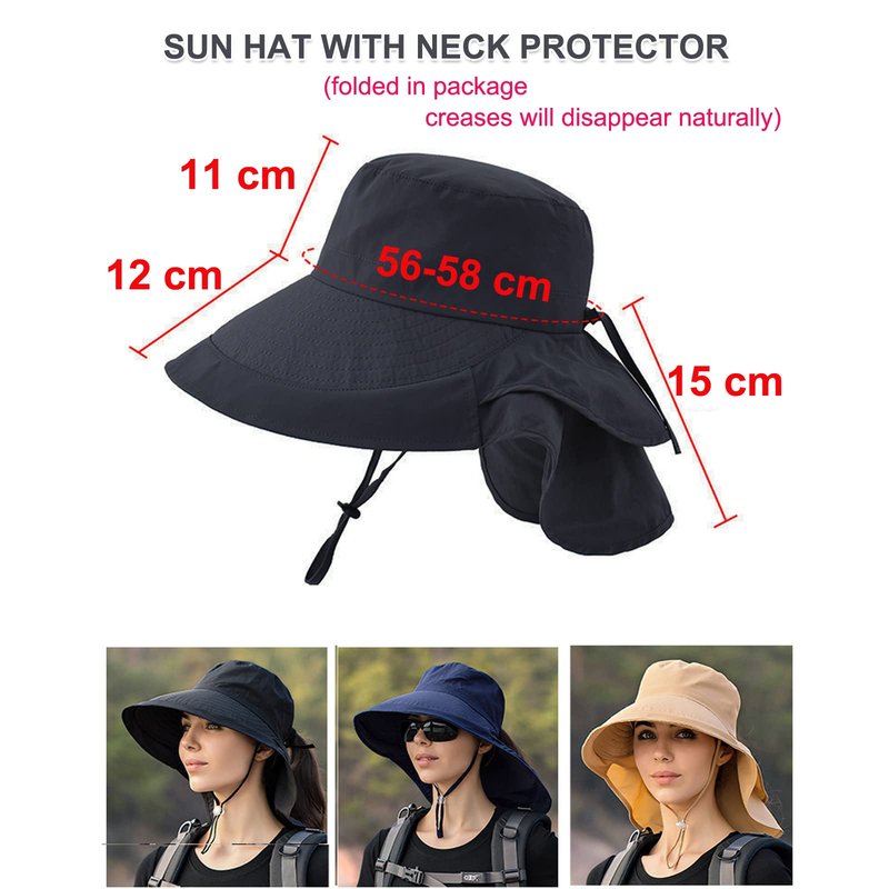Packable Extra Large Brim Floppy Sun Hat Reversible UPF 50+ Beach Sun Bucket Hat (A-Khaki)