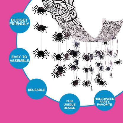 Fun Express 12 Ft. x 12" Hanging Black Spider Ceiling Halloween Decoration, Great for Halloween parties, Trunk Or Treat and Other Spooky Celebrations